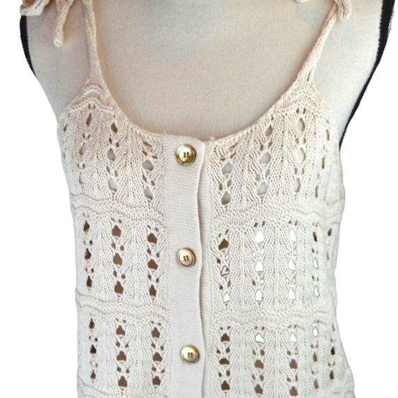 mo:vint Cream Color Crochet Open Knit Button Down Tank, Size Small - Picture 2 of 7